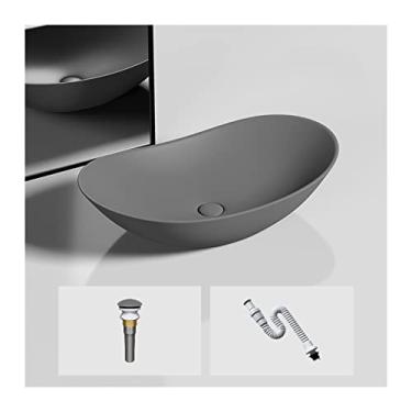 Imagem de Bacia de pia de vaso de banheiro pia oval 51,8 x 31,8 cm pia de banheiro forma oval acima do balcão porcelana vitrificada fosca cerâmica vaso de banheiro pia de arte pia pia pia de arte com ralo