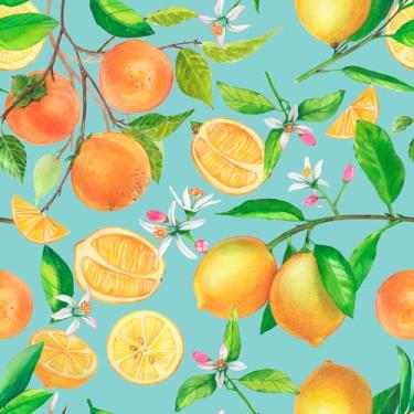 Imagem de CHIHUT Papel de parede de fruta laranja limão 45 cm x 599 cm floral descascar e colar papel de parede removível brilhante frutas frescas decalques de parede impermeável papel de parede folha papel de