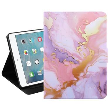 Imagem de Dteck Capa fina para iPad 5ª/6ª geração de 9,7 polegadas 2017/2018, iPad Air 1/2, capa protetora à prova de choque de couro PU com suporte automático para Apple iPad 5ª/6ª geração, rosa mármore