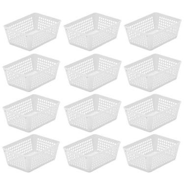Imagem de Cesta de armazenamento colorida de plástico Ybmhome para gaveta de escritório, prateleira, gavetas de lixo para casa, despensa de cozinha ou bancada – Bandejas para escritórios e salas de aula, Branco, 12