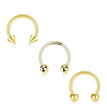 Imagem de Fiiuos 3 anéis de nariz, argolas de aço cirúrgico 316L, zircônia/opala, 16G, piercing de septo, argola articulada, cartilagem, hélice, tragus, concha, torre, lóbulo daith, argola sem costura, unissex
