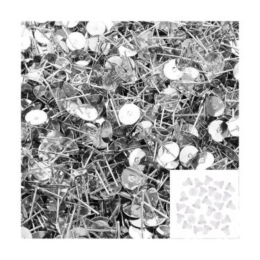 Imagem de Kit Base Brinco Em Metal 8Mm Prata + Tarracha Silicone 300