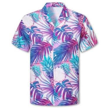 Imagem de Camisa Cromoncent Boys Hawaiian de manga curta Aloha Neon Purple 9-10Y