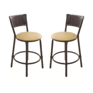 Imagem de KIT 2 Banquetas Baixa Encapada Junco CAFÉ Area Gourmet - ESPAÇO JUNCO,