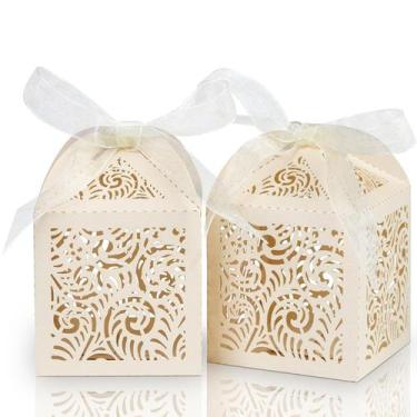 Imagem de Caixas de presente COTOPHER 60 unidades bege 5x5x7cm com fita