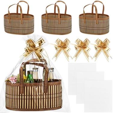 Imagem de Conjunto de cesta de presente de bambu Reallnaive com bolsas e fitas 3
