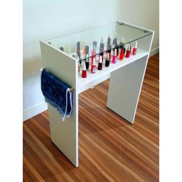 Imagem de Mesa Manicure Esmalteiro Porta Toalha Tampo Vidro Temperado