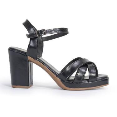 Imagem de Sandália Feminina Salto Alto Meia Pata Quadrada Macia Confortável Via 