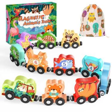 Imagem de Conjunto magnético de trem de animais de madeira Zeoddler para criança