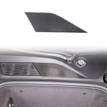 Imagem de Para Corvette C8 Car Front Frunk Battery Den Cover Plate Trim Compatível com Corvette C8 Stingray 2020-2024 Fibra de Carbono Macia Carro Frunk Bateria Capa Triângulo Adesivo Decorativo (Preto)