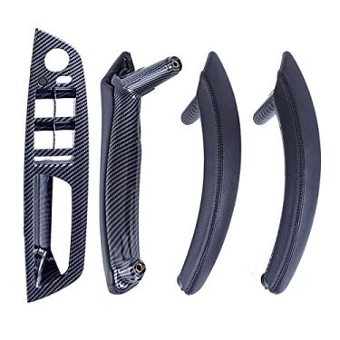 Imagem de Para BMW X5 X6 Painel de apoio de braço de interruptor de janela, puxador interno de couro, capa de acabamento de maçaneta para BMW X5 E70 2007-2013 X6 E71 E72 2008-2014 (fibra de carbono, orifício único (configuração padrão))