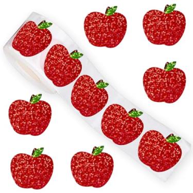 Imagem de 500 pçs adesivos de maçãs de volta às aulas rolo vermelho laser brilhante maçãs etiquetas 2,5 cm à prova d'água adesivos holográficos autoadesivos para decoração de envelope scrapbook suprimentos de