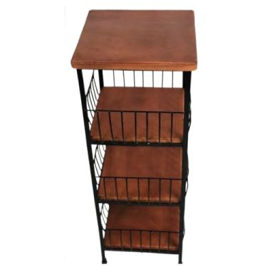 Imagem de Fruteira De Ferro E Madeira De Chão 3 Andares Suporte Filtro marela(Marrom)