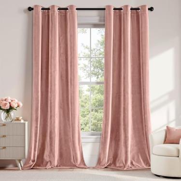 Imagem de ANRODUO Cortinas de veludo rosa claro 96 polegadas de comprimento, blecaute, isolamento térmico, à prova de som, cortinas de escurecimento de quarto, cortinas de janela com ilhós para quarto, sala de