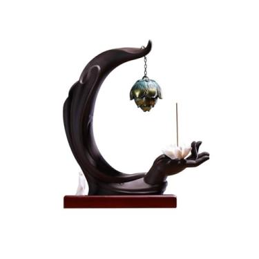 Imagem de Porta-incenso decorativo Queimador de incenso de cerâmica decorativo para casa, suporte de incenso de fluxo reverso com mão de Buda para ambientes internos