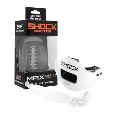 Imagem de Shock Doctor Max Airflow 2.0 Protetor labial/Protetor bucal para futebol 3500 Para jovens e adultos OSFA. Bocal de abertura ampla respirável. Alça de capacete incluída.