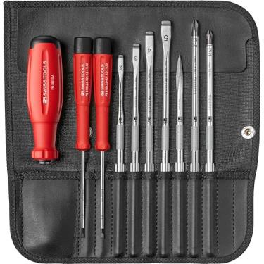 Imagem de PB Swiss Tools Conjunto de bolsa dobrável para chave de fenda PB 38215.CBB | 100% fabricado na Suíça | com alça SwissGrip Evo, 2 chaves de fenda de precisão e 7 lâminas intercambiáveis