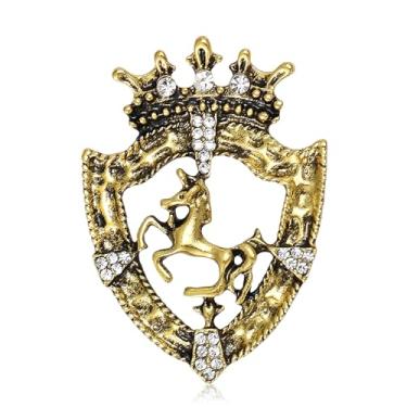 Imagem de Dreuyet Broche de cavalo traje de corrida de cavalos broche de lapela para mulheres homens strass ouro antigo cavalo animal broche roupas acessórios joias, Middle, Latão, Sem Pedra Preciosa