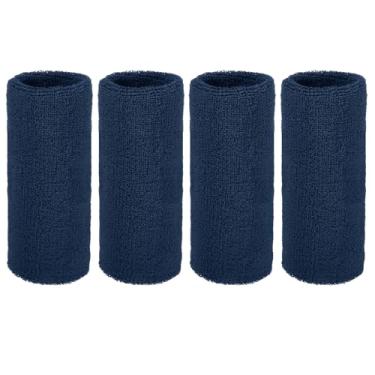 Imagem de YELARXI Pulseiras de suor, pulseiras para esportes de suor 15 x 7,6 cm e pacote com 4 e azul marinho para (tênis/basquetebol/futebol/corrida/malhar/homens e mulheres)