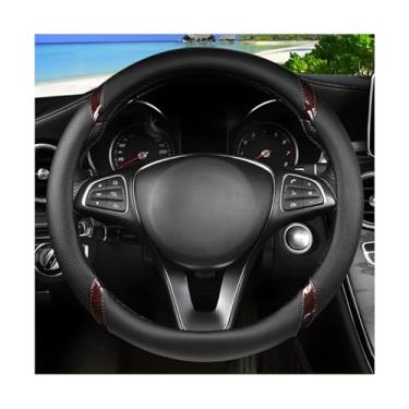 Imagem de Sandfren Capa de volante de carro de fibra de carbono, protetor de volante de veículo de couro sintético respirável de 38 cm com forro antiderrapante, acessório interior automotivo macio, ajuste