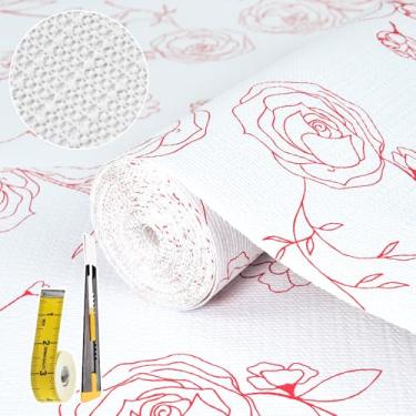 Imagem de Forros de prateleira para armários de cozinha 30,5 cm x 20FT forro de gaveta não adesivo floral vermelho e branco forro de prateleira espesso papel forte antiderrapante fácil de limpar para caixa de