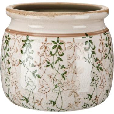 Imagem de Ninehaoou Vaso vintage grande para plantas de cerâmica bege verde vining Lvy Ice Crack vaso de rolagem vaso de flores vaso de flores plantas de interior decoração de cozinha casa de fazenda presentes