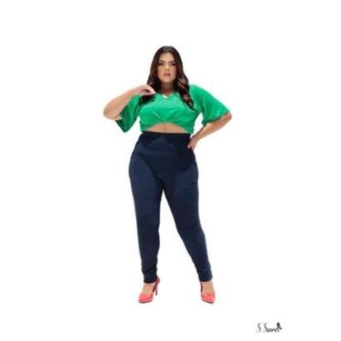 Imagem de Calça Plus Size Legging Gorgurão Canelado Com Bolsos Frontais Cós Largo-Feminino