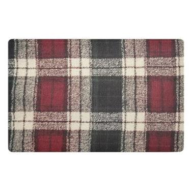 Imagem de STAYTOP Tapete de porta xadrez vermelho búfalo para entrada externa 81 x 50 cm, tapete de boas-vindas externo/interno, tapetes de banho fofos, capacho frontal antiderrapante para entrada, pátio, áreas