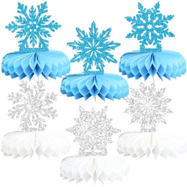 Imagem de Ephlyn 12Pcs Snowflake Honeycomb Table Centerpieces Frozen Winter Wonderland Party Decorations for Xmas Holiday Winter Birthday Baby Shower Party Supplies Blue Silver