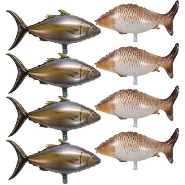 Imagem de Conjunto de 8 balões de peixe, peixes infláveis, decorações de festa de pesca adequadas para festas com tema de pesca, decorações de aniversário subaquáticas e adereços de festa na piscina