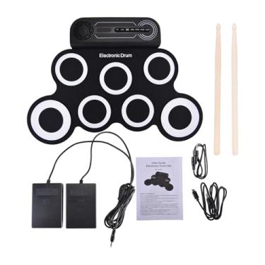 Imagem de Naroote Conjunto de Bateria Eletrônica de Enrolar para Crianças Kit de Prática Recarregável Com 7 Pads Várias Entradas de áudio Com Alto-falantes, Entrada para Fone de Ouvido, Pedais (Versão preto e