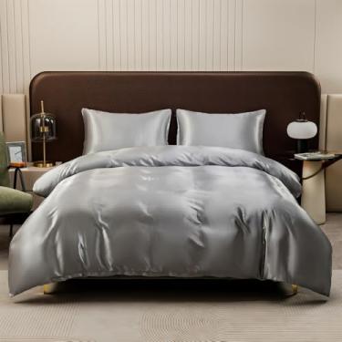 Imagem de XLCZMYL Capa de edredom com superfície de cetim, jogo de cama colorido, tamanho Queen, capa de edredom, tecido amigo da pele, sem lençol, 03,200 x 230 cm