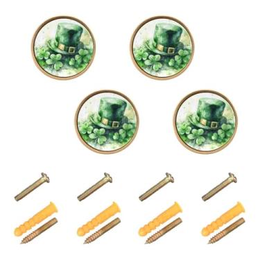 Imagem de Burbuja Puxadores de armário de cozinha St. Patrick Hat pacote com 4, puxadores redondos de 3,5 cm, puxadores de cômoda com parafusos para armários de cozinha, quarto, armário