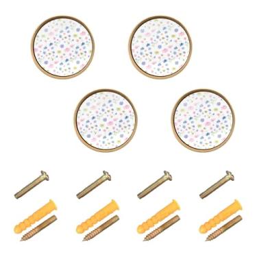 Imagem de Burbuja Maçanetas de armário de cozinha Wildflowers, pacote com 4, puxadores redondos de 3,5 cm, puxadores de cômoda com parafusos para armários de cozinha, quarto, armário