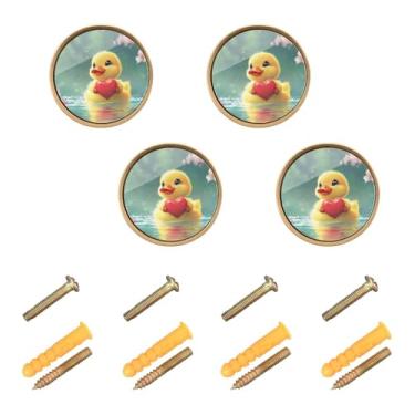 Imagem de Burbuja Maçanetas de armário de cozinha com coração de pato Valentine, pacote com 4, puxadores redondos de 3,5 cm, puxadores de cômoda com parafusos para cozinha, quarto, armários, armário