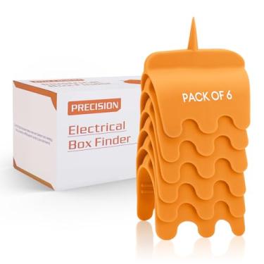 Imagem de Pacote com 6 marcadores de tomada de drywall - Protege os fios durante a instalação Sheetrock - Ferramentas de drywall para marcação de tomada elétrica - Localizador de caixa elétrica laranja