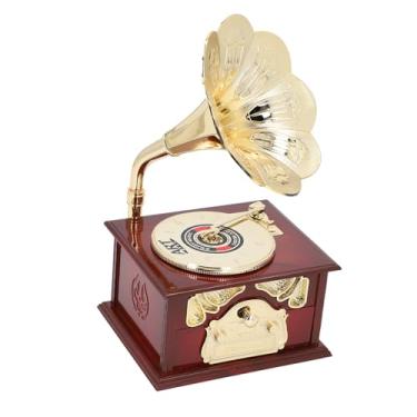 Imagem de ZAWELIYO Caixa de Música Em Forma de Gramofone Vintage, Caixa de Música de Relógio, Fonógrafo retrô para Decoração de Casa, Mesa, Sala de Estar (Gramofone Marrom com Base)