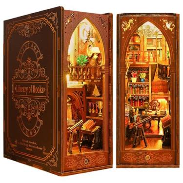 Imagem de Kit de recanto de livro LED, suporte decorativo para livros, suporte de madeira 3D para adultos - inserção de estante de livros decorativos para casa ornamentos para adolescentes meninas meninos mulheres homens (biblioteca)