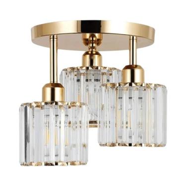 Imagem de Lustre De Cristal Dourado Com 3 Lâmpadas E27 Para Sala De Estar, Quart