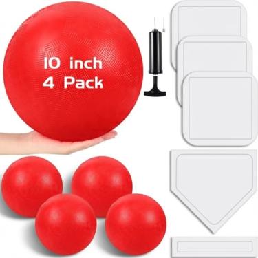 Imagem de Hiboom O conjunto de 10 peças inclui bolas de playground Dodgeball de 25,5 cm, 5 agulhas de borracha e bomba de bola para meninos, meninas, adultos, quintal, acampamento, piquenique, escola, verão