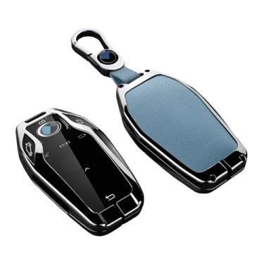 Imagem de Liga de zinco display do carro chave caso capa escudo compatível com bmw 5 6 7 série x3 x4 x5 x7 g30 g31 g11 g12 g01 gt g32 i8 acessório keyless(G-blue chain)