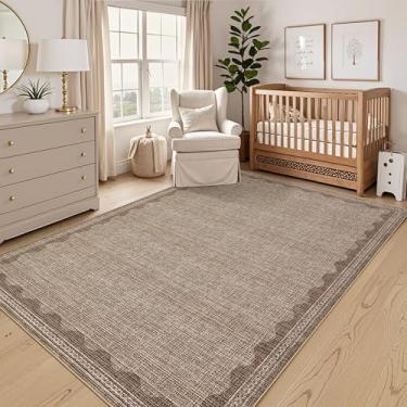 Imagem de Tapete antiderrapante lavável de pelo baixo 10,2 x 15,8 cm – Tapetes minimalistas modernos para quarto, sala de estar, berçário, cozinha, entrada, tapete interno com traseira de borracha