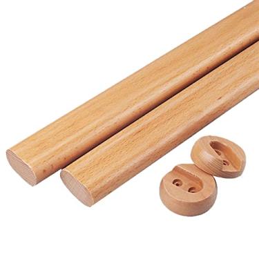Imagem de GQQGSHOP Pacote com 2 varões ovais de madeira para pendurar roupas, poste de armário premium, varões transversais, varões de pendurar em faia natural polida (verniz, 50 cm)