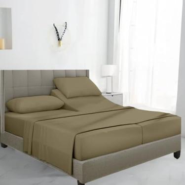 Imagem de SKY BEDDINGS Lençóis King divididos de luxo para cama ajustável - 100% algodão egípcio, 600 fios - 5 peças de lençóis King divididos - Lençóis de resfriamento com bolso profundo de 40,6 cm para cama