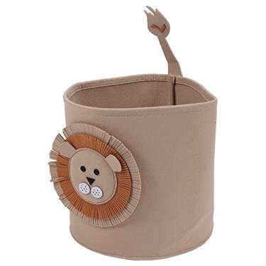 Imagem de aqxreight Cesto de Lavanderia de Algodão Engrossado Animal Dos Desenhos Animados Brinquedos Infantis Detritos Domésticos Balde de Armazenamento de Roupas Sujas 30x27cm Rosto de Tigre No Quarto (Leão)