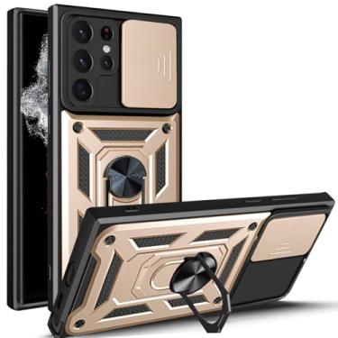 Imagem de Capa para Samsung Galaxy S25/S25 Plus/S25 Ultra, capa com suporte de anel magnético com proteção de câmera de tela, capa antiarranhões