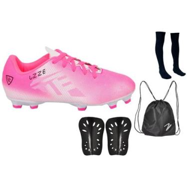 Imagem de Chuteira Campo Adulto Travas Costurada UZ + Meião Mochila - Uzze, Pink