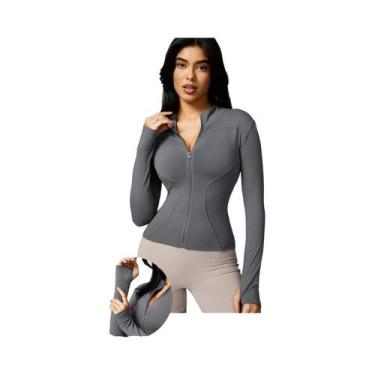Imagem de Jaqueta Esportiva Feminina De Manga Longa Com Zíper E Gola Alta Em Cor