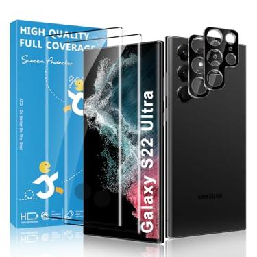 Imagem de IKABO Pacote com 2 + 2 para Samsung Galaxy S22 Ultra Protetor de Tela e Protetores de Câmera, Suporte para Impressão Digital, Compatível com Capas, Sem Bolhas, Vidro de Dureza 9H para S22 Ultra 5G
