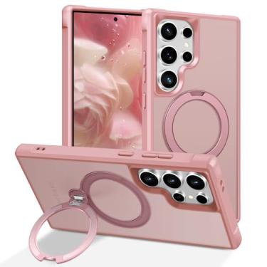 Imagem de PIXIU Suporte magnético giratório de 360° para Samsung Galaxy S24 Ultra com suporte invisível giratório, [apto para Magsafe] Capa de telefone fina e fofa fosca translúcida de grau militar à prova de